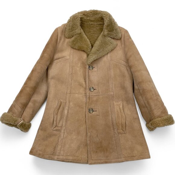 Leather Attic Vintage Shearling Sheepskin Brown Leather Fur Coat Jacket Men's 42 - Picture 2 of 9